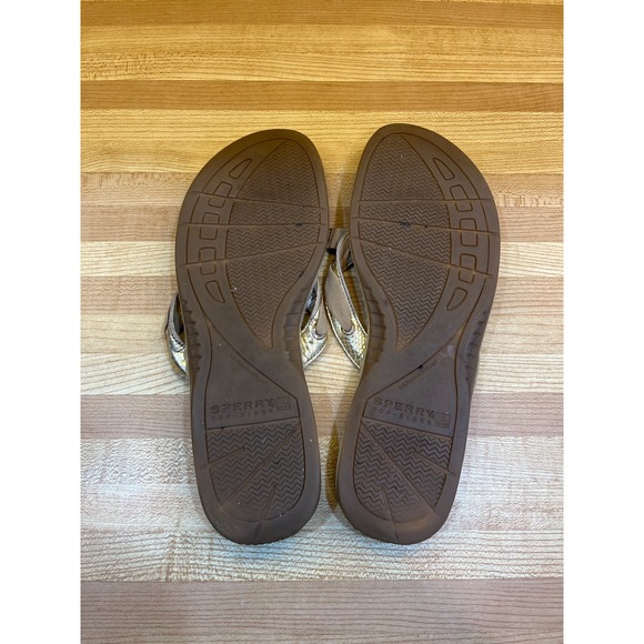 Sperry Womens 10M Gold Metallic Snakeskin Bow Buckle Sandal Thong Flip Flops - Picture 4 of 6